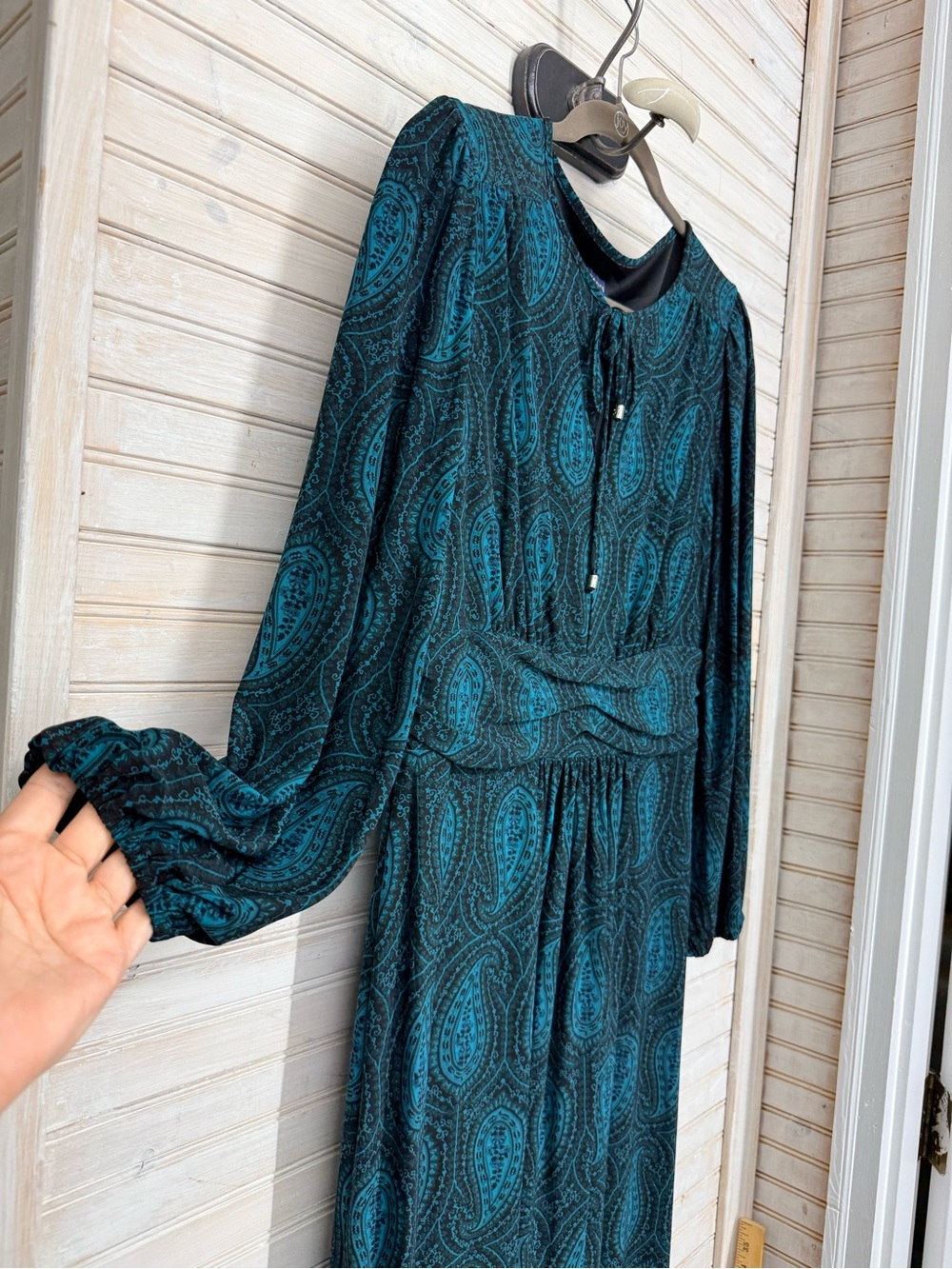 Tommy Hilfiger Teal Paisley Long Sleeve Long Midi Dress NWOT